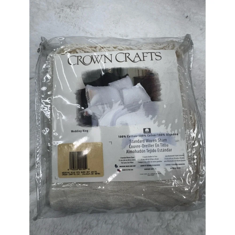 New Vintage Crown Crafts Pillow Sham Wedding Ring Cream Fringe Standard‎ Cottage
